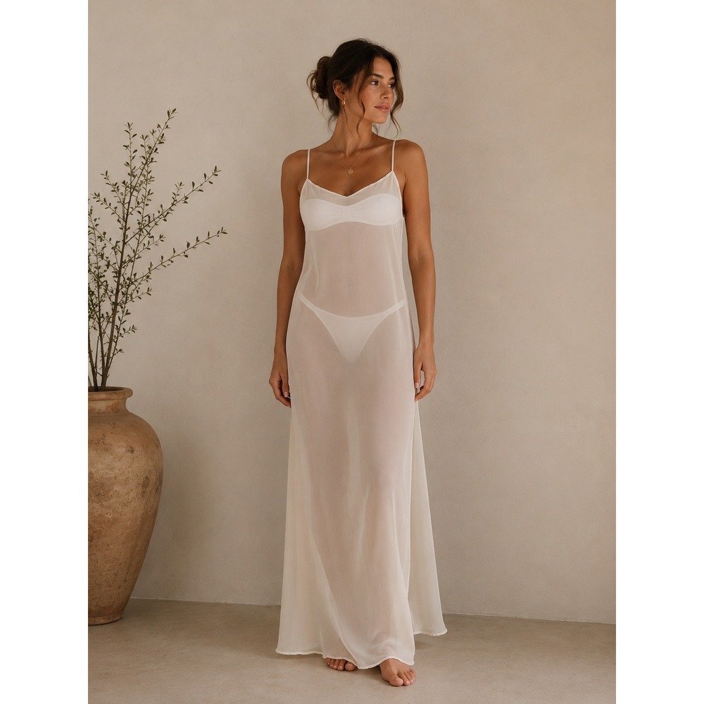 Vintage Wondermaid Full Length Ivory Nylon Slip Dress Size 36 Bridal Cottagecore
